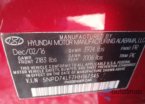 2017 Hyundai Elantra Se z USA, uszkodzony, nr VIN 5NPD74LF7HH167345